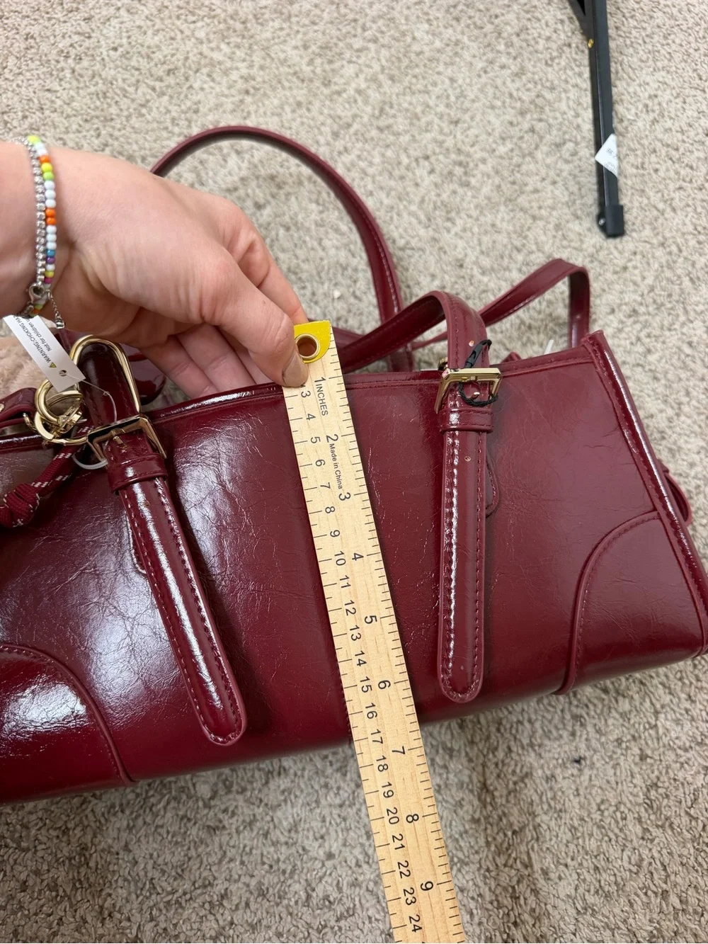 Madden Girl Wine Patent Shoulder Bag with Teddy Charm